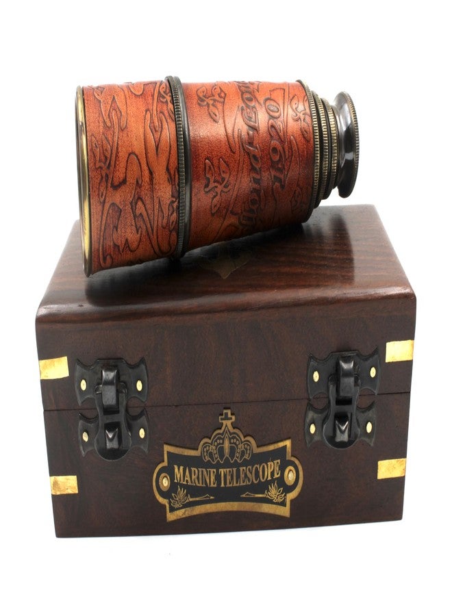 OCEAN REPLICAS Nautical Vintage Brass & Leather Handheld Telescope with Wooden Case - Pirate Spyglass, Sailor Gift, Functional Nautical Scope for Outdoor, Marine, and Home Decor - Image 2